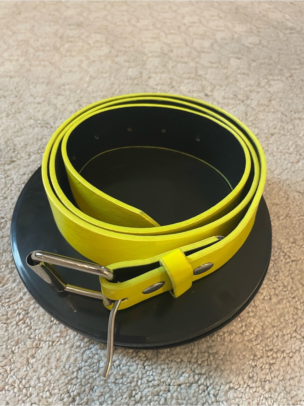 Neon Yellow Women's Leather Belt with Silver Buckle XL